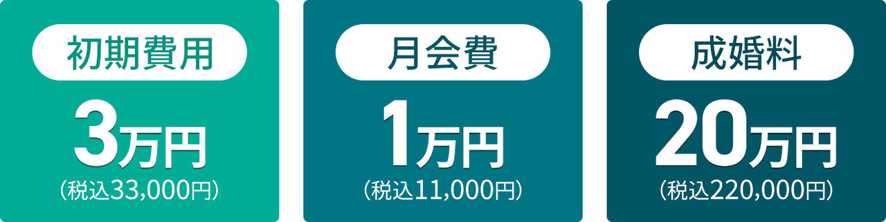 オンラインプラン料金表 初期費用税込33000円 月会費税込11000円 成婚料税込220000円